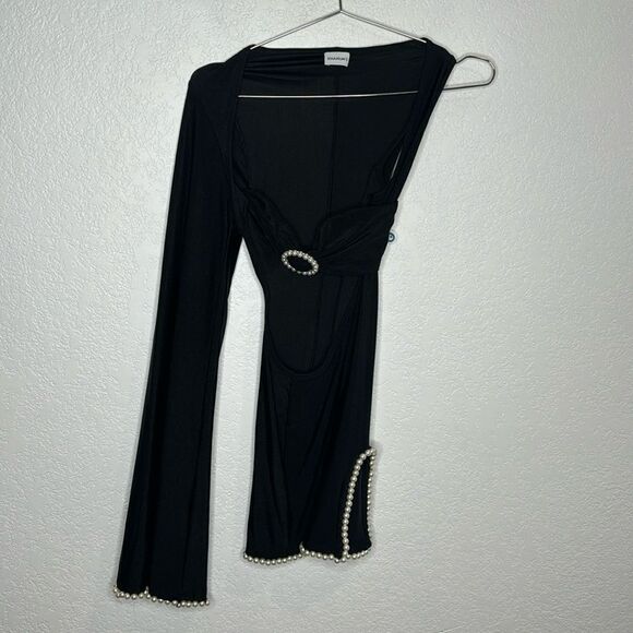 New Khanums Knur Pearl Trim Mini Dress in Black XS Revolve - Picture 2 of 16